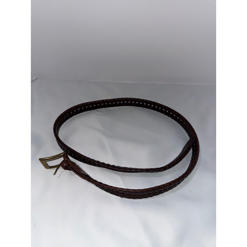 Bass Mens Braided Leather Belt 38 Brown Woven Mahogany‎ Brass Buckle 11GH0401